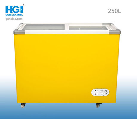 Gonidea ha curvato i frigoriferi di vetro 250l del congelatore del petto un giallo bianco di 8,8 pi3